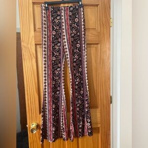 Vibe Sportswear Boho Floral Stripe Bell Bottom Pants Size M Retro Flare Festival